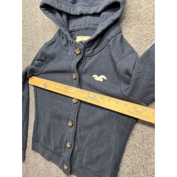 Hollister Hoodie Women Medium Navy Blue Button Front Logo Sleeve Sweatshirt - Picture 8 of 16